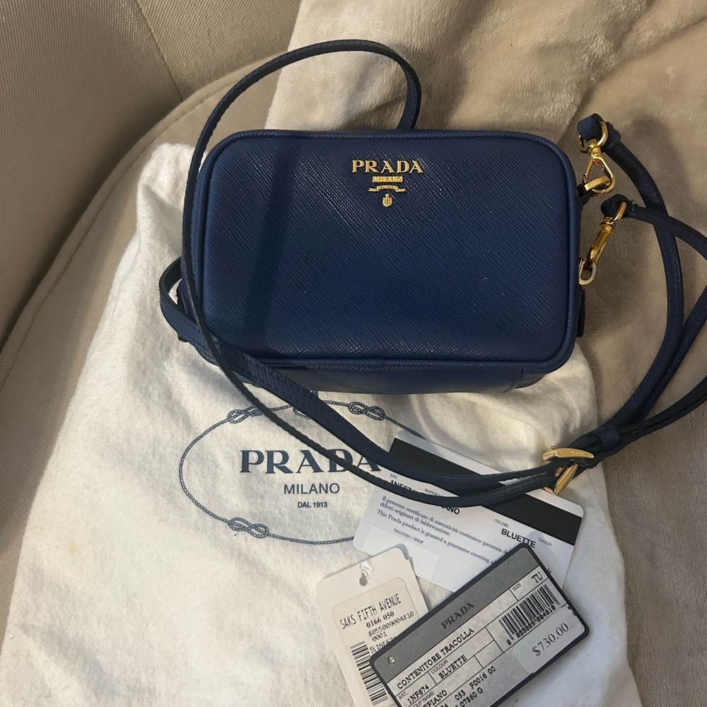 Prada Navy Crossbody Bag with Gold Accents